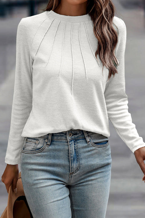 Raglan Long Sleeve Exposed Seam Detail Relaxed Fit Crew Neck Top